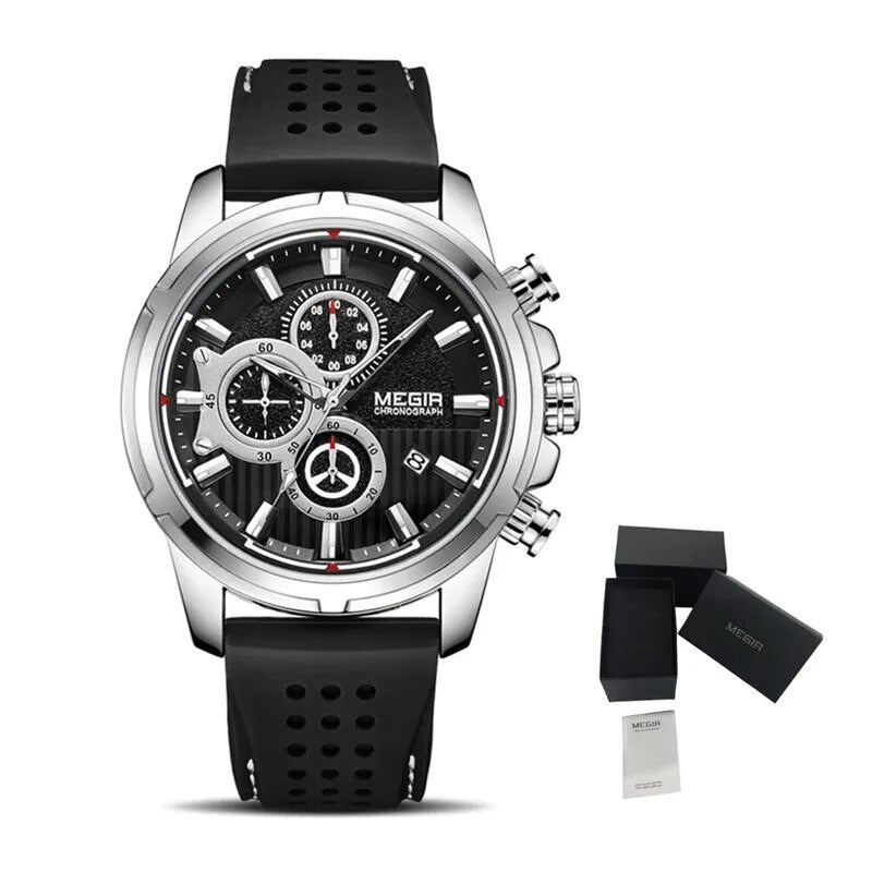 MEGIR Brand Luxury Sport Quartz Watch Silicone Chronograph Men Wristwatches Waterproof Male Calendar Clock Wrist Watch 2101-15