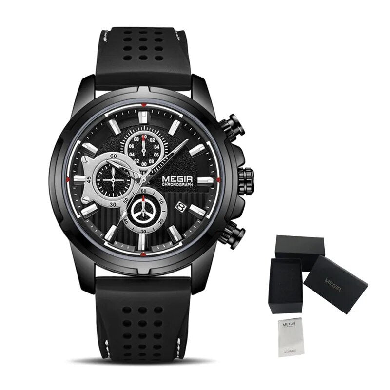 MEGIR Brand Luxury Sport Quartz Watch Silicone Chronograph Men Wristwatches Waterproof Male Calendar Clock Wrist Watch 2101-17
