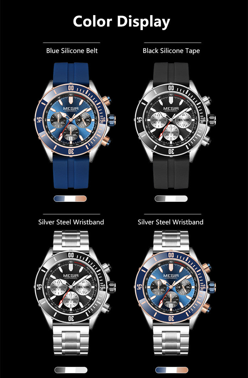 MEGIR Watch with Chronograph Men Fashion Quartz Military Waterproof Calendar Business Casual Wrist Watches Clock Montre Homme-5