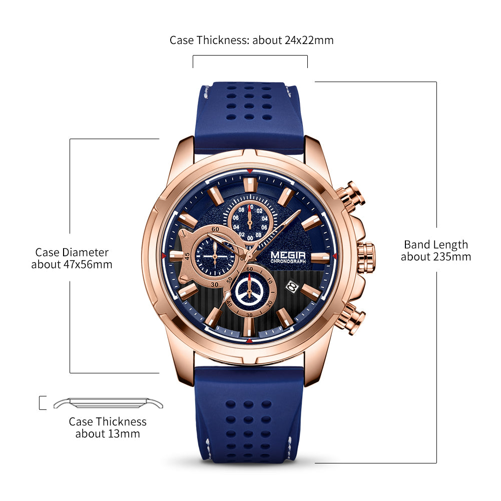 MEGIR Brand Luxury Sport Quartz Watch Silicone Chronograph Men Wristwatches Waterproof Male Calendar Clock Wrist Watch 2101-7